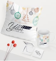 BK Gift Kişiye Özel Yılbaşı Mutlu Yıllar Temalı Beyaz Kupa Ayna Yastık Seti - 15