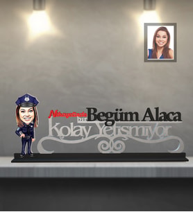 Kişiye Özel Polis Karikatürlü Kolay Yetişmiyor Ahşap Biblo Bayan-2