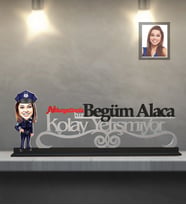 Kişiye Özel Polis Karikatürlü Kolay Yetişmiyor Ahşap Biblo Bayan-2