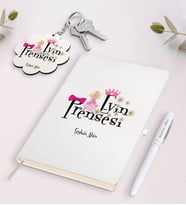 BK Gift Kişiye Özel Evin Prensesi Beyaz Defter Kalem ve Anahtarlık Hediye Seti-3 (Model 1)