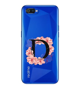 Pembe Çiçekli Harf Tasarım Süper Şeffaf Silikon Telefon Kılıfı Oppo Realmi C2 D-