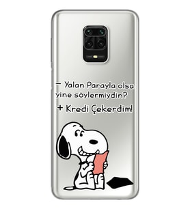 Snoopy Tasarımlı Süper Şeffaf Silikon Telefon Kılıfı Xiomai Redmi Note 9 Pro - N