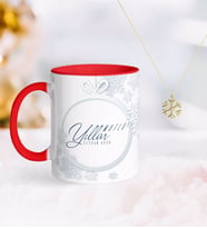 BK Gift Kişiye Özel Yılbaşı Mutlu Yıllar Kırmızı Kupa ve Kar Tanesi Kolye-14 (Model 1)