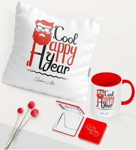 BK Gift Kişiye Özel Yılbaşı Noel Baba Temalı Kırmızı Kupa Ayna Yastık Seti - 3