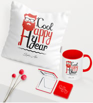 BK Gift Kişiye Özel Yılbaşı Noel Baba Temalı Kırmızı Kupa Ayna Yastık Seti - 3