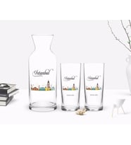 BK Gift Kişiye Özel Renkli Baskılı İstanbul Tasarımlı Turistik İkili Rakı Bardağı ve Karaf Hediye Seti-3 (Model 1)