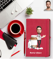 Kişiye Özel Eczacı Karikatürlü Kırmızı Defter Kalem Hediye Seti Bay-1
