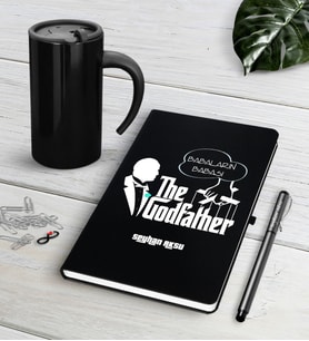 BK Gift Kişiye Özel Babaların Babası Siyah Defter Kalem Termos Mug Seti-3 (Model 1)