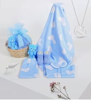 BK Gift Kişiye Özel El Ayak İzi Silver Kolye Ve Hoş Geldin Erkek Bebek Hediye Seti (Mavi)