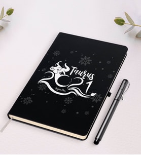 BK Gift Kişiye Özel 2024 Boğa Burcu Siyah Defter ve Kalem Hediye Seti (Siyah)