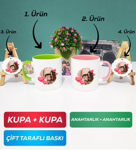 İkili Yeşil Pembe Sevgiliye Sevgililer Günü Hediyesi 8 Kupa Bardak Anahtarlık
