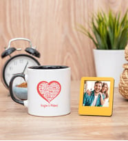 Kişiye Özel Kalpli Siyah Kupa Bardak ve Sarı Mini Fotoğraf Çerçevesi