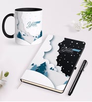 BK Gift Kişiye Özel Yılbaşı Mutlu Yıllar Siyah Defter Kalem ve Kupa Seti-26 (Model 1)