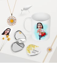 BK Gift Kişiye Özel Ev Hanımı Anne Karikatürlü Kupa Kalp Ayna Papatya Takı Seti-2 (Model 1)