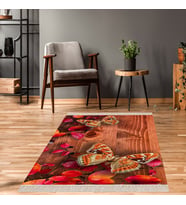 Kelebek Desenli Dijital Baskı Yıkanabilir Kaymaz Taban Vintage Salon Halı ve Yolluk (Kahverengi)