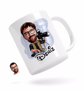 BK Gift Kişiye Özel Erkek Profesyonel Fotoğrafçı Karikatürlü Beyaz Kupa Bardak-1