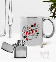 BK Gift Kişiye Özel En Yakışıklı Baba Krom Kupa Benzinli Çakmak Kolye Seti (Model 1)