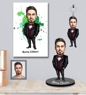 Kişiye Özel İş Adamı Karikatürlü 3 lü Hediye Seti Bay-24