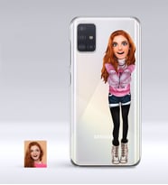 BK Gift Kişiye Özel Kadın Animasyon Karikatürlü Samsung Galaxy A51 İnce Şeffaf Silikon Telefon Kapağı-1 (Beyaz)