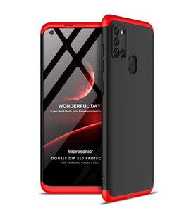 Microsonic Samsung Galaxy A21s Kılıf Double Dip 360 Protective Siyah Kırmızı
