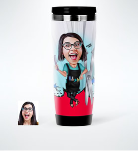 BK Gift Kişiye Özel Bayan Kuaför Karikatürlü Çelik Termos Bardak  1