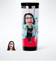 BK Gift Kişiye Özel Bayan Kuaför Karikatürlü Çelik Termos Bardak  1