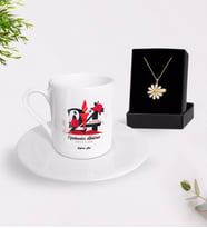 BK Gift Kişiye Özel Öğretmenler Gününüz Kutlu Olsun Türk Kahvesi Fincanı ve İsimli Papatya Kolye Hediye Seti-10 (Model 1)