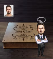 Kişiye Özel Patron Karikatürlü  Ahşap Anahtarlık Kutulu Bay-22