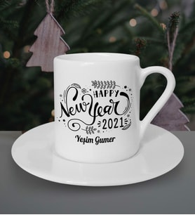 Kişiye Özel Happy New Year 2021 Tasarımlı Beyaz Kahve Fincanı