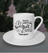 Kişiye Özel Happy New Year 2021 Tasarımlı Beyaz Kahve Fincanı