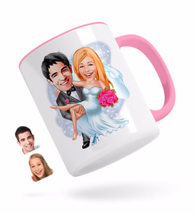 BK Gift Kişiye Özel Evleniyoruz Karikatürlü Pembe Kupa Bardak-9