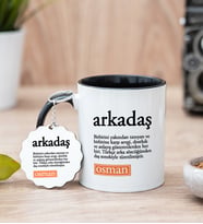 Arkadaş Kelime Anlamı Siyah Kupa Bardak Ve Anahtarlık Set