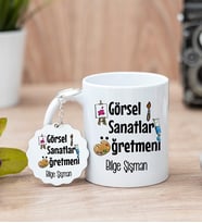 Görsel Sanatlar Öğretmeni Beyaz Kupa Bardak Ve Anahtarlık Set