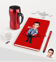 BK Gift Kişiye Özel Bay Polis Karikatürlü Kırmızı Defter Kalem Termos Mug Seti - 1 (Model 1)