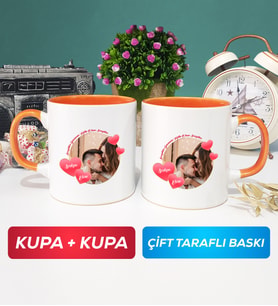 İkili Sevgiliye Sevgililer Günü Hediyesi 8 Kupa Bardak Turuncu