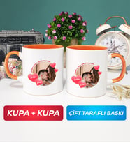 İkili Sevgiliye Sevgililer Günü Hediyesi 8 Kupa Bardak Turuncu
