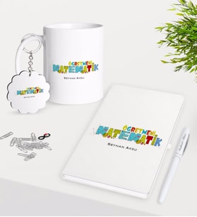 BK Gift Kişiye Özel Matematik Öğretmeni Kupa Anahtarlık Beyaz Defter Kalem Hediye Seti-2 (Model 1)