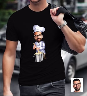 BK Gift Kişiye Özel Bay Aşçı Karikatürlü Siyah T-Shirt