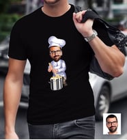 BK Gift Kişiye Özel Bay Aşçı Karikatürlü Siyah T-Shirt