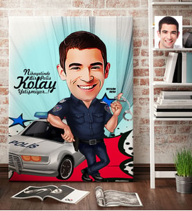 BK Gift Kişiye Özel Bay Polis Karikatür Kanvas Tablo 70x100cm 5