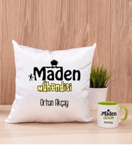 Maden Mühendisi Kare Yastık ve Yeşil Kupa Bardak