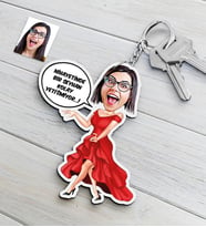 BK Gift Kişiye Özel Bayan Kolay Yetişmiyor Karikatürlü Ahşap Anahtarlık-1 (Beyaz)