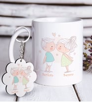 BK Gift Kişiye Özel Sevgililer Günü Beyaz Kupa ve Anahtarlık Hediye Seti-108 (Model 1)