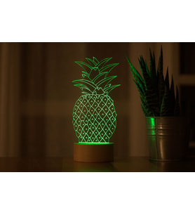 Pineapple Figürlü Dekoratif Hediye Led Masa Lambası 7 Işık Rengi Ahşap Taban