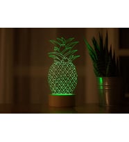 Pineapple Figürlü Dekoratif Hediye Led Masa Lambası 7 Işık Rengi Ahşap Taban