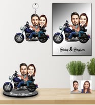 Kişiye Özel Motorcu Sevgili Karikatürlü 3 lü Hediye Seti Model 3