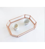 Bakır Rose Cam Kahve Sunum Tepsisi Geometrik Şekil 25 x20x 5 cm
