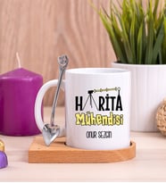 Harita Mühendisi Ahşap Altlıklı Beyaz Kupa Bardak