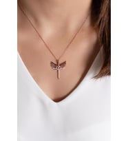 Taşlı Mikail Meleği Gümüş Kolye-Rose