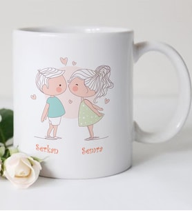 BK Gift Kişiye Özel Beyaz Kupa Bardak Sevgililer Günü Temalı 5